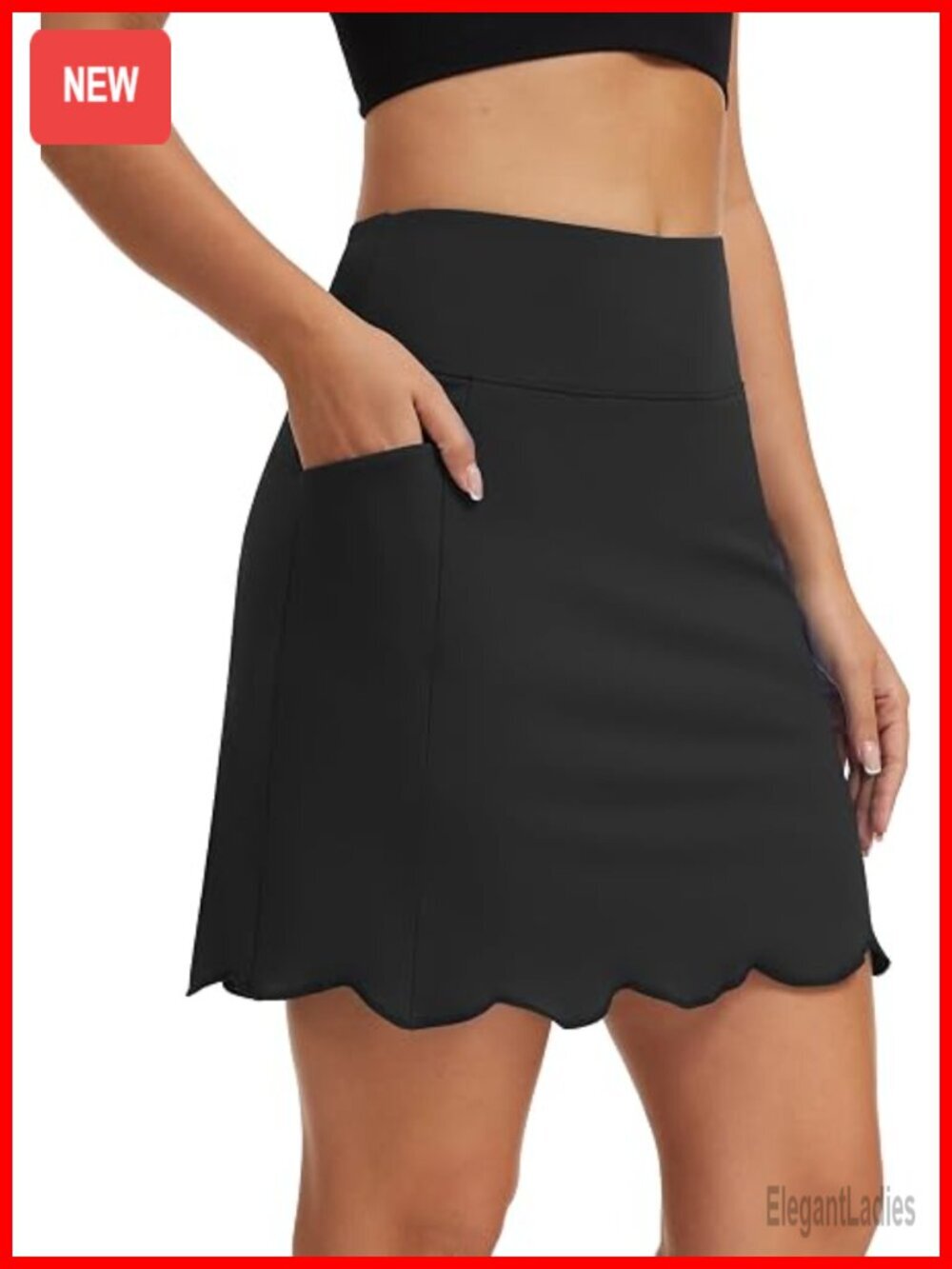 18" Scalloped Hem Skorts with 4 Pockets High Waisted for Golf Tennis Athletic